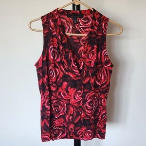 White House Black Market Red Rose Floral Blouse